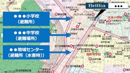 オリジナル防災マニュアルの記載内容例(避難場所マップ)
